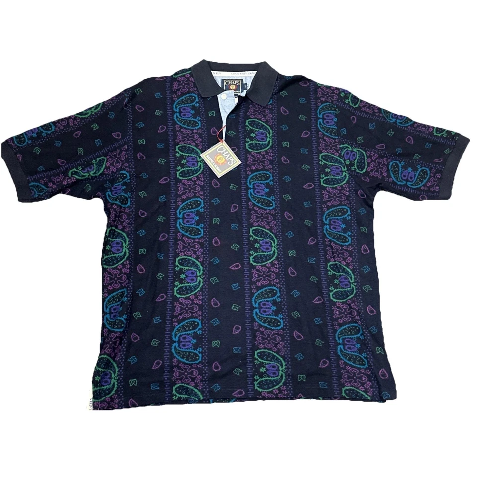 Chaps Ralph Lauren Paisley Polo Shirt Mens Size Large Deadstock VTG NWT Details - Image 2 of 4