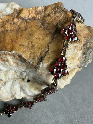 Böhmisches Granat Armband Gliederarmband 900 Silber vergoldet 17,5 cm Vintage