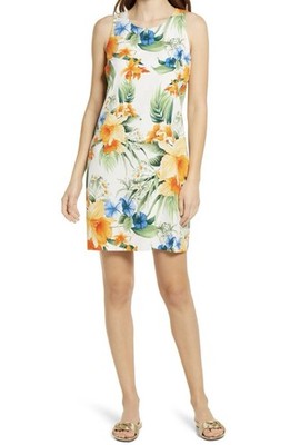Tommy Bahama Fleur De Lite Print Silk Shift Minidress Size L Pockets!