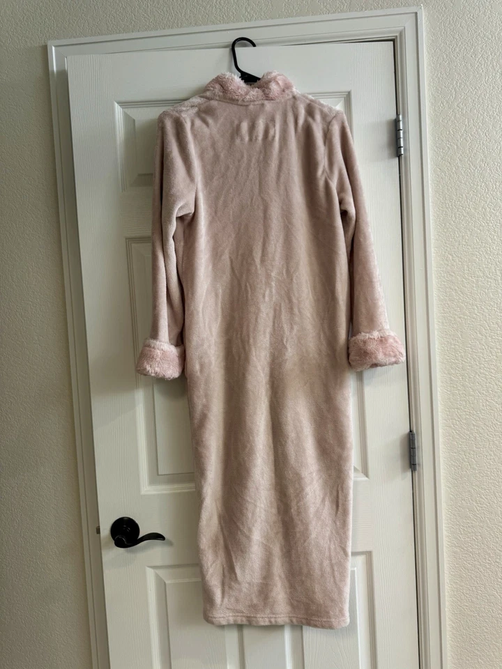 Bata para mujer Anne Klein S/M pequeña mediana con cremallera frontal malva suave felpa ribete sherpa Foto 2 de 4