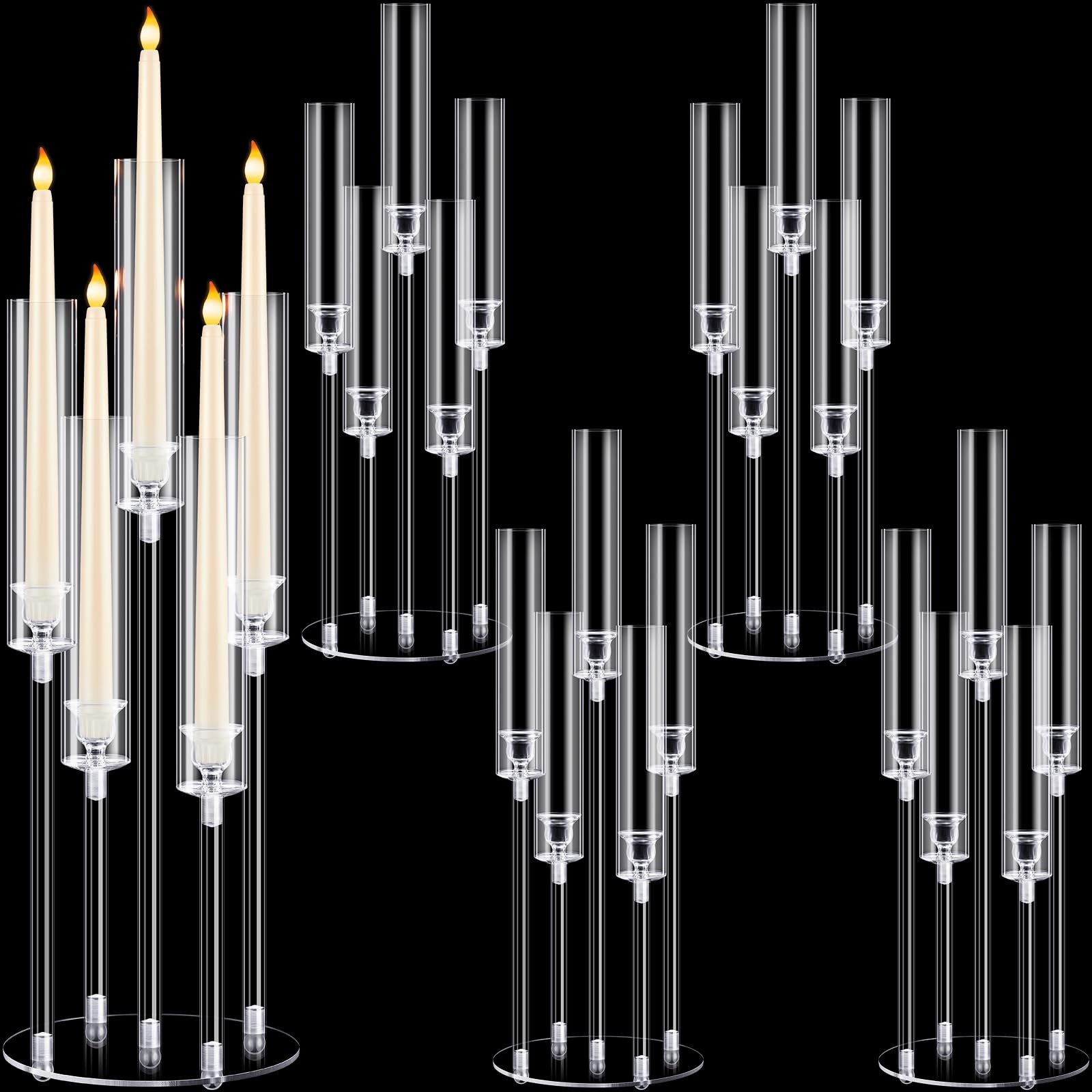 Barydat 4Pcs Acrylic Candelabra Centerpieces Clear Candle Holder - Clear