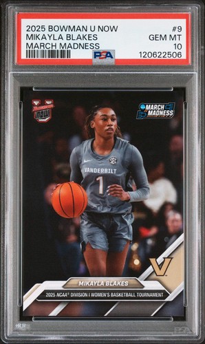 Graded 2025 Bowman U Now Mikayla Blakes #9 March Madness Basketball Card PSA 10