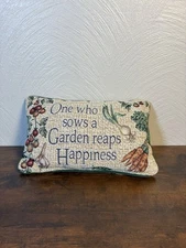 Vintage Tapestry Pillow “One Who Sows A Garden Reaps Happiness” Grannies