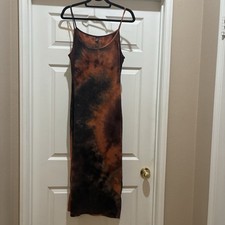 SHEIN Women's Black Orange Tie Dye Maxi Dress XL Spaghetti Strap Resort Hippie
