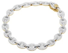 10K Yellow Gold 4 Diamond Puff GG Mariner Anchor Link Chain Bracelet 8"