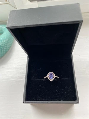 18KT TANSANIT & DIAMANT BIRNE HALO RING - Bild 1 von 4