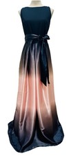 SLNY Satin Ombré Gown 12 Maxi Tulle Layers Formal V Back Sleeveless Prom Formal