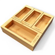 DALSHABET Bamboo Storage Bag Organizer, 4 Separate Food Storage Bags, 12x14 B...