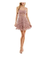 SAY YES TO THE Womens Pink Illusion Bodice Padded Cups Mini Dress 0