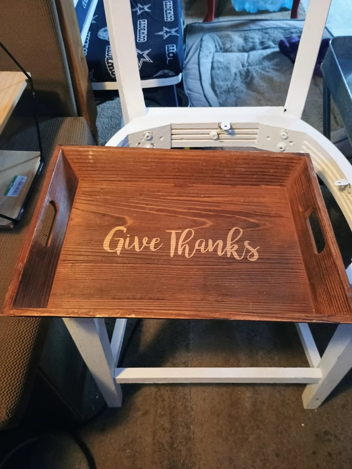 Holz Serviertablett "Gib Danke" 16"X12"X2"