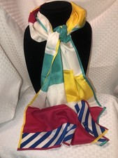 Echo 100 Scarf Dry Clean Only Colorful Blue White Red Teal Yellow 58  x11  