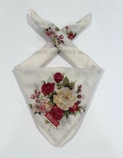 HANDKERCHIEF JAPAN WOMEN'S Rose Red White FLORAL COTTON POCKET SQUARE 18”