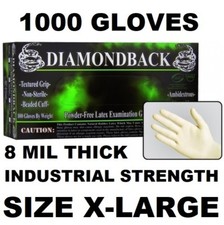 DIAMOND BACK Latex Exam Gloves, Textured Grip, 8 mil, Case of 1000, Size X-LARGE