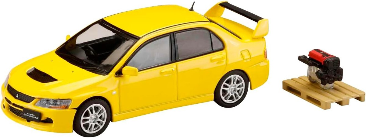 HJ64 1/64 Mitsubishi Lancer Evolution 9 GSR Yellow w/Engine