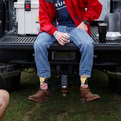 Donald Trump's Flag Embroidered USA Flag MAGA Cap Crew Socks Lapel Pin Wristband - Picture 20 of 23