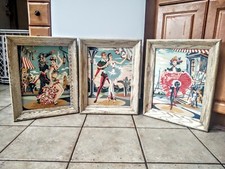 3 Mid-century Modern French English Spanish Dancers Paint By Number Framed Art