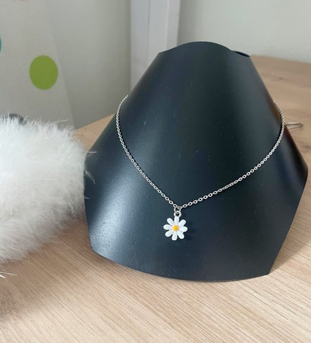 Collier Enfant Fille Marguerite, Chaîne Acier Inoxydable Doré, 45 Cm