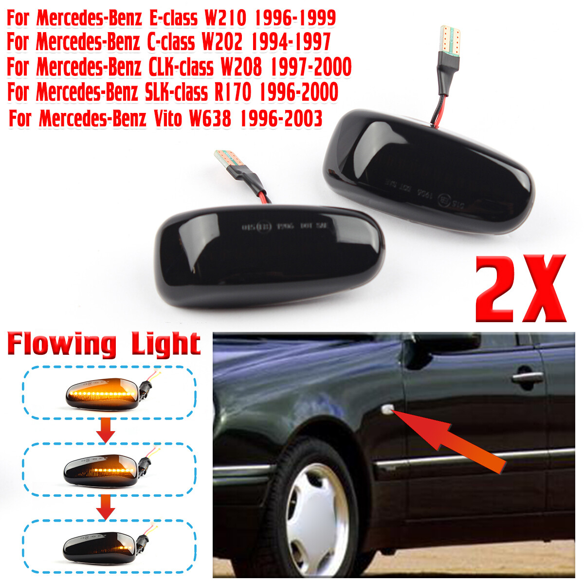 For Mercedes CLK SLK Class Smoke Lens Black LED Turn Signal Side