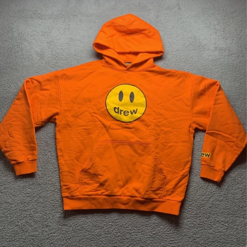 Drew House Mens Mascot Hoodie Sweatshirt Orange Yellow Fleece 100% Cotton M New