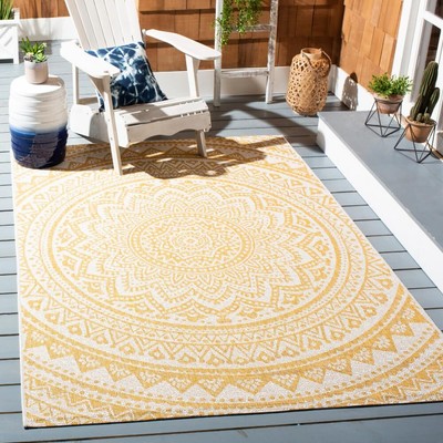 Courtyard Collection 4' x 5'7'' Ivory/Gold CY8734 Indoor/ Outdoor Waterproof E...