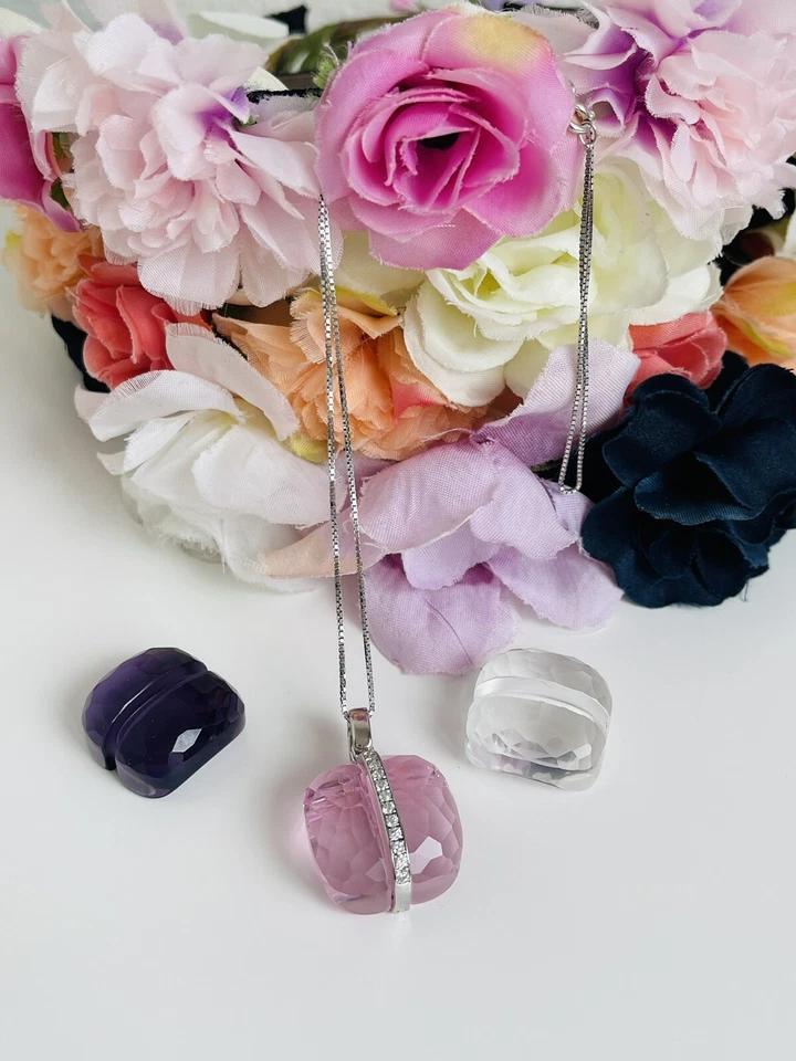 Collana In argento 925 Con Pietre Intercambiabili Rosa-Cristal-Viola - Immagine 2 di 4