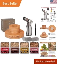 Natural Cherry Wood Cocktail Smoker Kit - Easy to Use with 4 Flavor Wood Chips