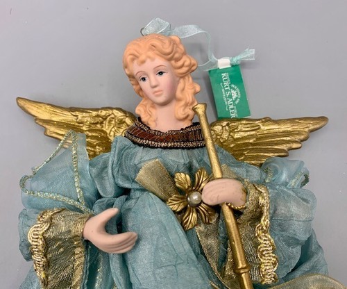 Kurt Adler Engel Weihnachtsschmuck blau gold mit Horn 10" x 7" atemberaubend süß - Bild 3 von 7