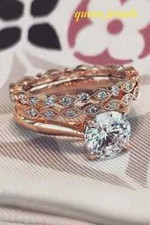 Wedding Ring 3.65CT Round Cut Lab-Created Diamond Her Trio Set 14K Rose Gold FN