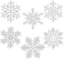 12 Inches Large Silver Snowflakes Ornaments 6 Pack Big Plastic Glitter Snowflake