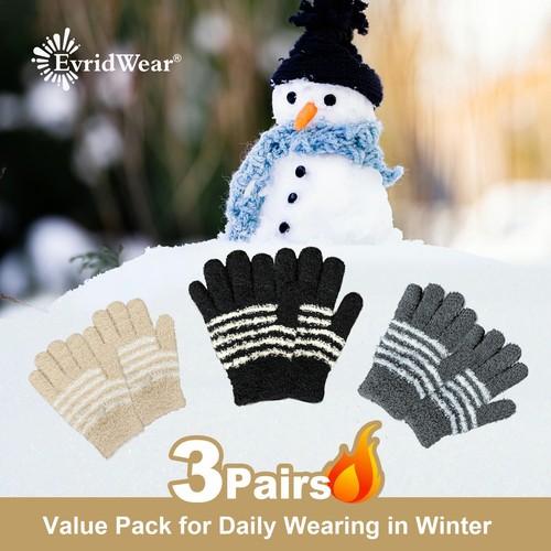 Evridwear Kids Warm Winter Gloves,Full Finger,Fluffy Stripe Mitten for Boy &Girl - Picture 16 of 41