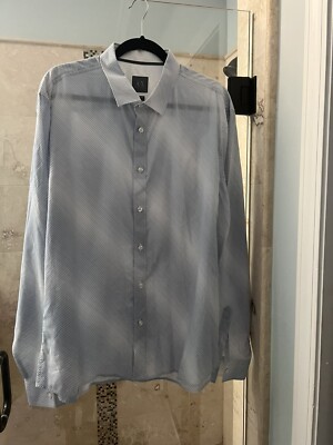 Armani Exchange AX Mens Striped Long Sleeve Button Front Blue