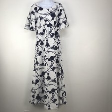Vtg Hawaiian Aliiolan Dress Navy Dots & Swashes