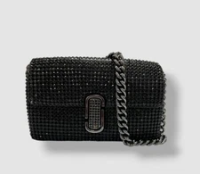 Marc Jacobs Women's Black The J Marc Rhinestone Logo Mini Shoulder Bag Purse