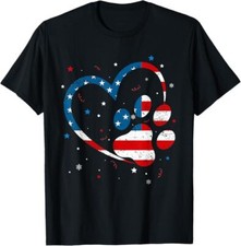 American Flag Patriotic Dog Cat Paw Print - 4th Of July T-Shirt