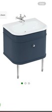 Burlington Chalfont 650mm Blue Single Drawer Vanity Unit with Chrome Handle/Legs