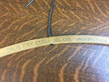 Antique Vintage TROY DRY CLEANING CO. Wooden Clothes Hanger Cleaners Advertising