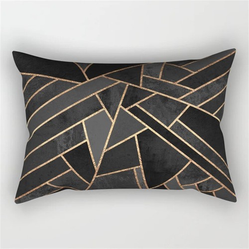 Geometric Polyester Pillow Cover Stripe Patchwork Rectangle Cushion Cover Gold - Picture 12 of 51