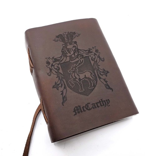 Custom Family Crest Leather Journal, Free Personalization 5" x 7" Lined Paper - Picture 3 of 10
