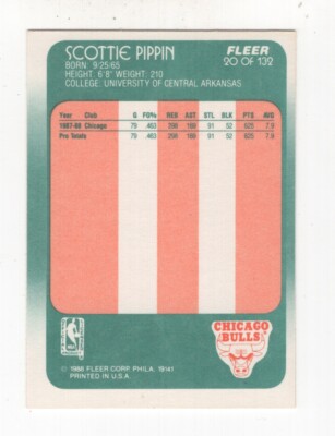 1988-89 FLEER BASKETBALL ROOKIE SCOTTIE PIPPEN CHICAGO BULLS | eBay