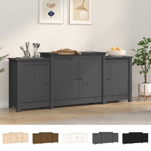 Solid Wood Pine Sideboard Side Cupboard Home Organiser Black