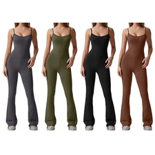 Womens Bodysuit Wide Legs Pants Rompers Sports Jumpsuit Fitness Casual Workout