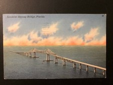 Old Vintage 1955 "SUNSHINE SKYWAY BRIDGE-FLORIDA." Postcard Made in USA