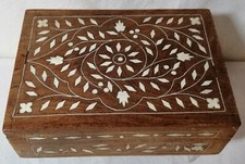 Große 70er Indien Holz Dose Schmuckdose Knochen Intasien Handarbeit Vintage top