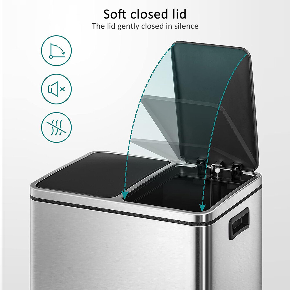 30L/45L/60L Dual Step Stainless Steel Double Bucket Trash Can Rubbish