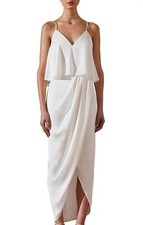 Shona Joy Dress Size AU/UK 8 US4 White Midi Draped Frill Cocktail Wedding Bridal