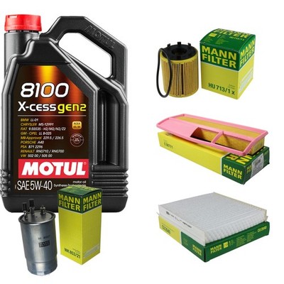 MANN Inspektionspaket 5L MOTUL 8100 X-CESS 5W-40 für Fiat Linea 1.3 D Multijet