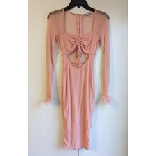 Fashion Nova Women's Pink Long Sleeve Mesh Square Neck Knee Length Dress Size XS