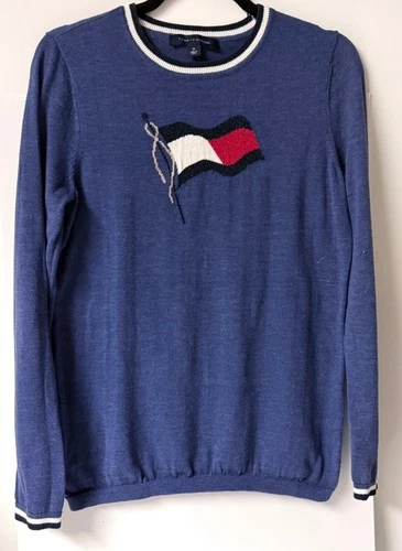 🇺🇸TOMMY HILFIGER  WOMEN'S SPARKLE LOGO FLAG SWEATER - SIZE M