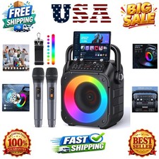 Karaoke Machine, Portable Bluetooth Speaker with 2 Wireless Microphones for A...