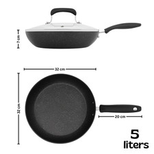 20cm 24cm 32cm Non Stick Black Frying Pan with Lid Ceramic Induction Hob UK SIZE